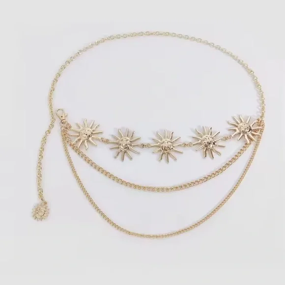 Gold Sun Face Waist Chain Belt – Adjustable Statement Chain Jewelry - Picture 5 of 8